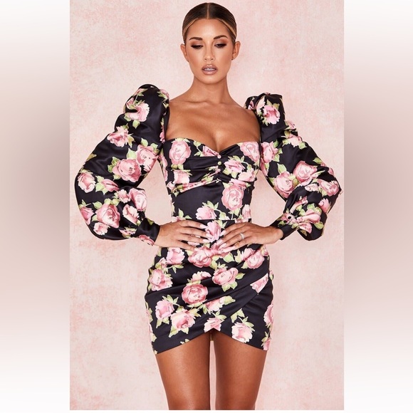House of CB Amaryllis Rose Print Mini Dress - Picture 1 of 12